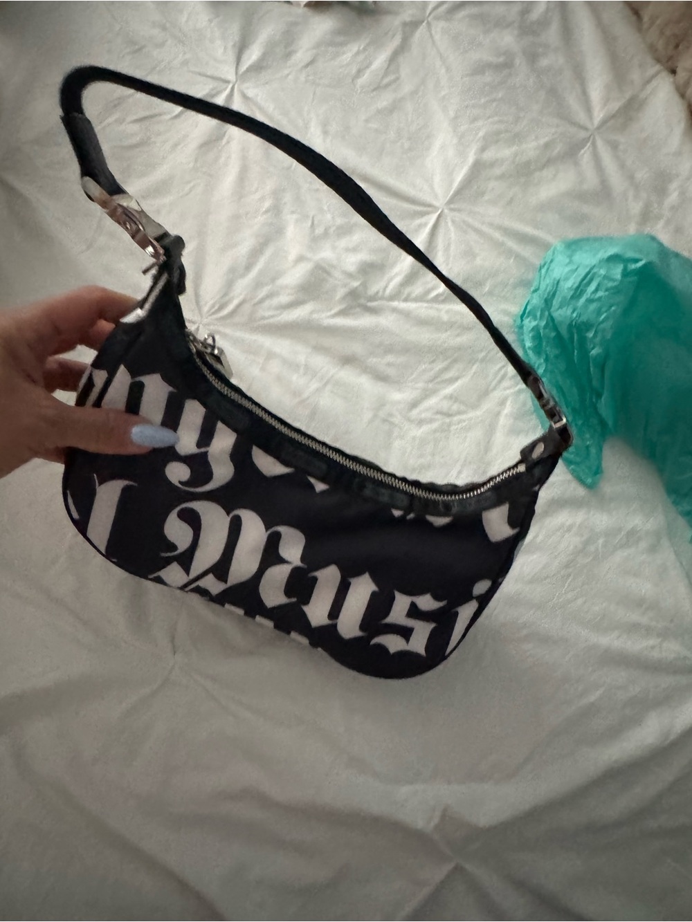 L.A.M.B. Black Mini Shoulder Bag with White Graphic Print - Picture 2 of 3